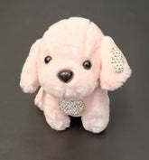 Breloc Cățeluș de pluș roz cu ureche și piept cu cristale – 14cm